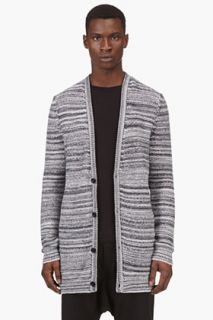 Silent By Damir Doma White And Navy Marled Knit Cardigan
