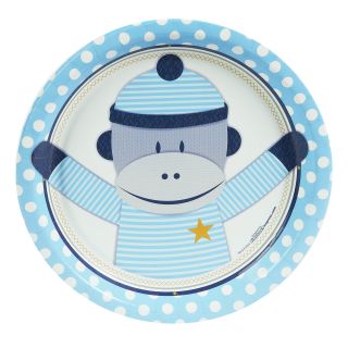 Sock Monkey Blue Dinner Plates (8)