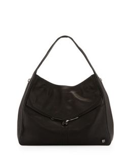 Valentina Pebble Leather Hobo Bag, Black