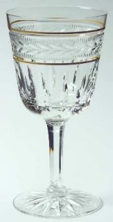 Seneca Gold Brocade Wine Glass   Stem #960, Cut #1438, Two Gold Bands