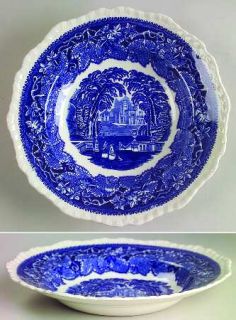 Masons Vista Blue Large Rim Soup Bowl, Fine China Dinnerware   Blue Leaves,Land