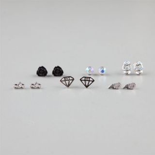6 Piece Infinity/Skull/Wings Stud Earrings Silver One Size For Women 2