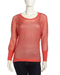 Dolman Sheer Striped Sweater, Coral