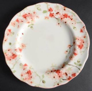 222 Fifth (PTS) Cherry Blossom White Dinner Plate, Fine China Dinnerware   Peach