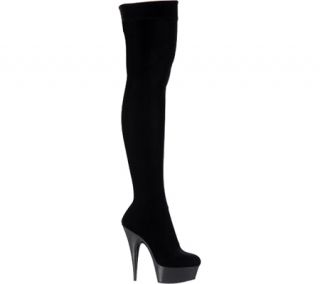 Womens Pleaser Delight 3002   Black Stretch Velvet/Black Boots