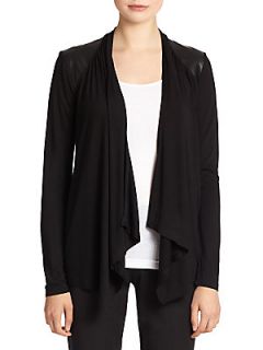 Faux Leather Open Front Cardigan