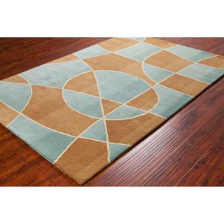 Allie Handmade Abstract Contemporary Brown/blue Wool Rug (5 X 7 6)
