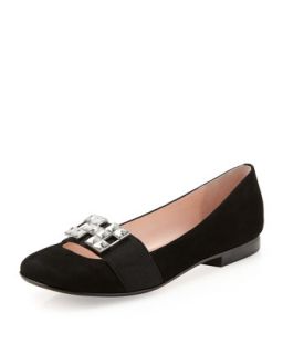 Bailey Suede Flat with Crystal Ornament, Black