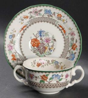 Spode Chinese Rose Footed Cream Soup Bowl & Saucer Set, Fine China Dinnerware  