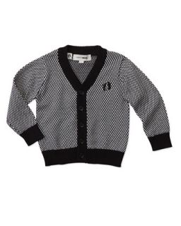 Checkerboard Knit Cardigan, Black/White, 2T 4T