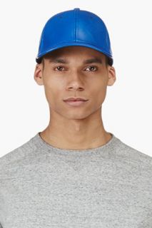 Marc By Marc Jacobs Blue Grained Leather Letterman Baseball Cap