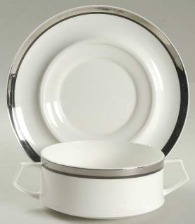 Mikasa Solitude Flat Cream Soup Bowl & Saucer Set, Fine China Dinnerware   Bone,