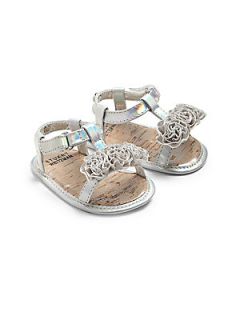 Stuart Weitzman Infants Metallic Flower Sandals   Silver