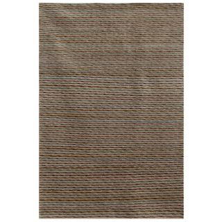 Hand knotted Stripes White Ice Wool/ Art silk Rug (8 X 11)