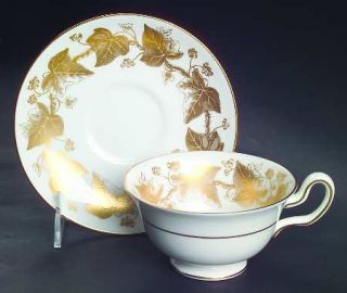 Wedgwood Golden Ivy Footed Cup & Saucer Set, Fine China Dinnerware   Gold Leaves
