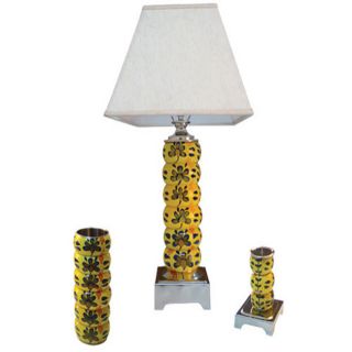 Sundrenched Wood Bangle 1 light Table Lamp, Vase And Candle Holder Set