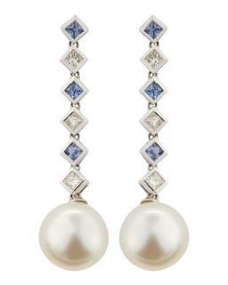 Sapphire, Diamond & South Sea Pearl Earrings