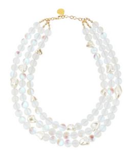 Opalescent Quartz & Pearl Three Strand Necklace