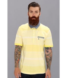 Original Penguin Heritage Fit Striped Chambray Collar Polo Mens Short Sleeve Pullover (Yellow)