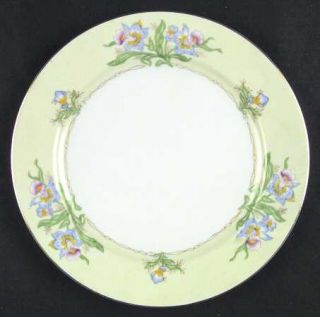 Meito Mei108 Dinner Plate, Fine China Dinnerware   Blue/Pink/Yellow Irises, Gree