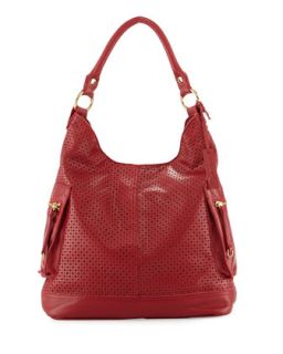 Dylan Perforated Leather Hobo Bag, Poppy