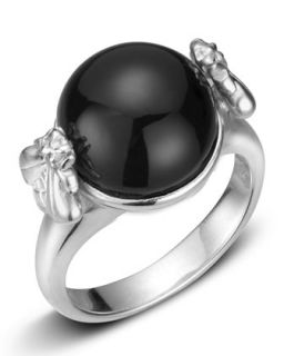 Onyx Sterling Silver Bee Ring, Size 7