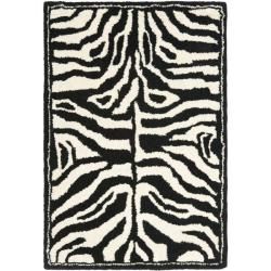 Handmade New Zealand Wool Zebra Black And Ivory Rug (2 X 3)