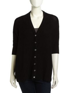 Short Sleeve Crochet Knit Cardigan, Black