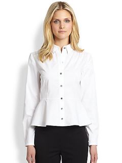 Elie Tahari Beatrice Peplum Button Front Shirt   White