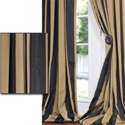 Black/ Gold Stripe Faux Silk Taffeta 84 inch Curtain Panel