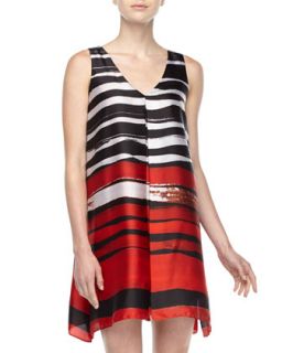 Striped Pleated Shift Dress, Red/Multi
