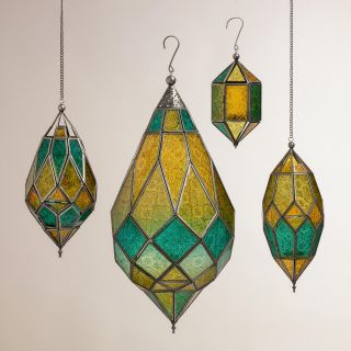 Cool Multicolor Sabita Embossed Glass Hanging Lanterns   World Market