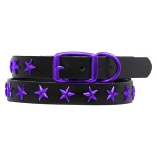 Platinum Pets Black Genuine Leather Dog Collar with Stars   Purple (9.5   12.