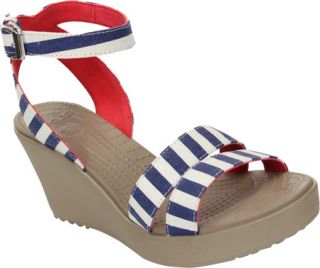 Womens Crocs Leigh Graphic Wedge   Nautical Navy/White Casual Shoes