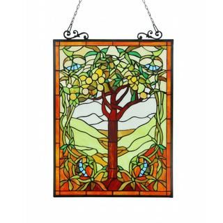 Tiffany Style Tree Of Life Window Art Glass Panel (Green/blue/amber/orangeMaterials Metal and art glass Pattern Tree of Life Glass Art glass Dimensions 25.35 inches tall x 18 inches wide x 0.25 inches deep Assembly Mounting hardware included )