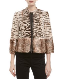 Tiger Mixed Print Fur Jacket, Brown