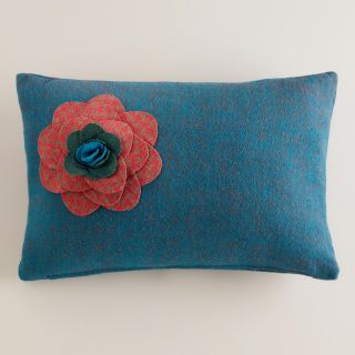 Blue Flower Wool Lumbar Pillow   World Market