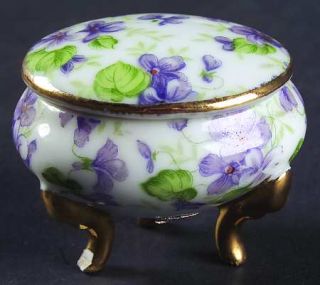 Lefton Violet Chintz Trinket Box with Lid, Fine China Dinnerware   Violets All O