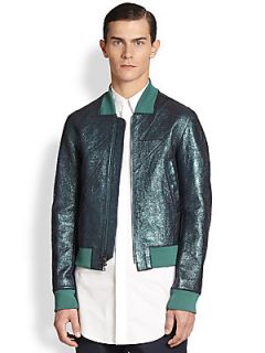 3.1 Phillip Lim Metallic Lightning Leather Jacket   Green