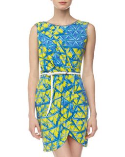 Short Sleeve Sarong Dress, Yellow/Blue