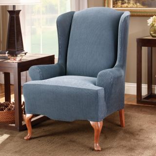 Sure Fit Stretch Stripe Wing Chair Slipcover Sage   37757