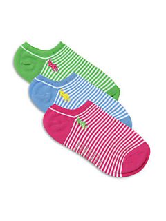 Ralph Lauren Toddlers & Little Girls Three Pair Preppy Striped Ankle Socks   A