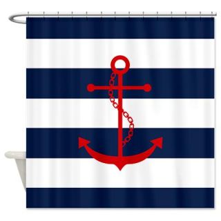  Red Anchor on Blue Stripes Shower Curtain  Use code FREECART at Checkout