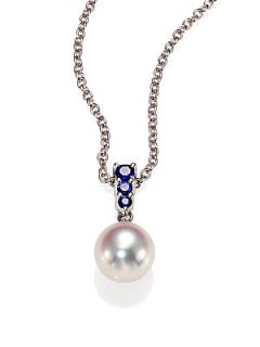 Mikimoto Morning Dew 8MM White Akoya Pearl, Sapphire & 18K White Gold Pendant  