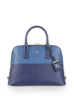 Prada Saffiano Bicolor Promenade Bag   Bluette Blue