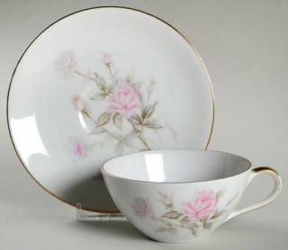 Borsumy Delicia Rose Flat Cup & Saucer Set, Fine China Dinnerware   Pink Roses,