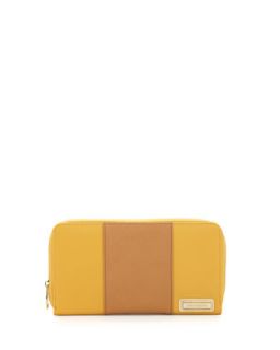 First Class Striped Faux Leather Zip Wallet, Mustard/Tan