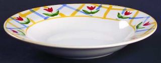 International Ariel Large Rim Soup Bowl, Fine China Dinnerware   Red & Blue Tuli