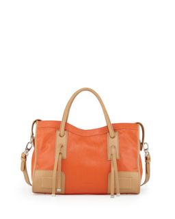 Kaula Two Tone Pebbled Leather Tote Bag, Orange