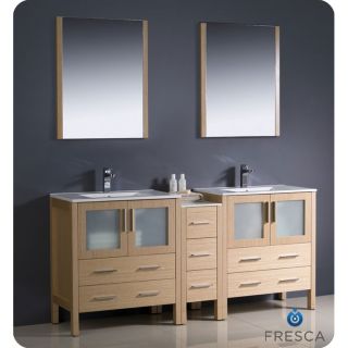 Fresca Light Oak Double sink Bathroom Vanity With Silvertone Hardware
